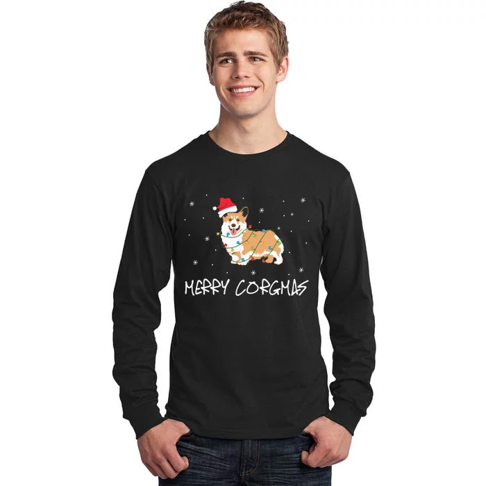 Corgi Dog Merry Corgmas Santa Hat Christmas Light Tall Long Sleeve T-Shirt