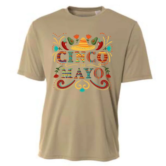 Cinco De Mayo With Sombrero, Chili, Mexico Tacos And Avocado Cooling Performance Crew T-Shirt