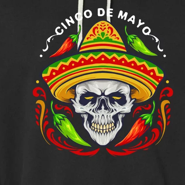 Cinco De Mayo Hot Chili Peppers Skull Garment-Dyed Fleece Hoodie