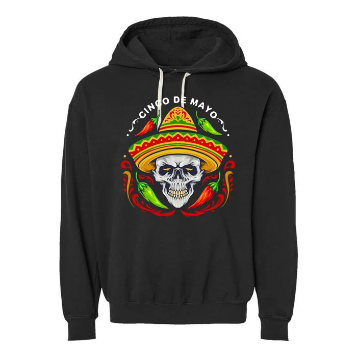 Cinco De Mayo Hot Chili Peppers Skull Garment-Dyed Fleece Hoodie