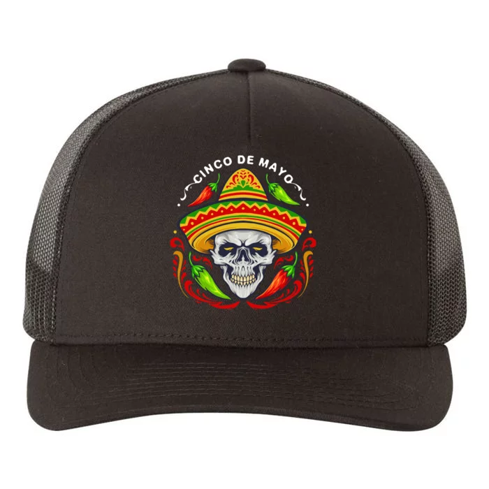 Cinco De Mayo Hot Chili Peppers Skull Yupoong Adult 5-Panel Trucker Hat