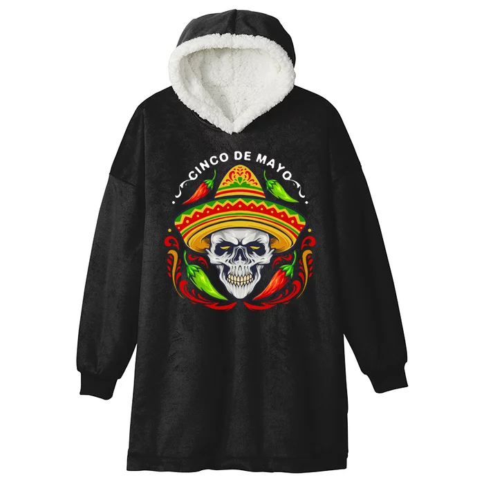 Cinco De Mayo Hot Chili Peppers Skull Hooded Wearable Blanket