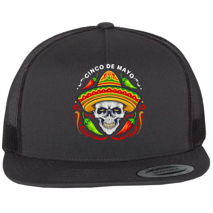 Cinco De Mayo Hot Chili Peppers Skull Flat Bill Trucker Hat