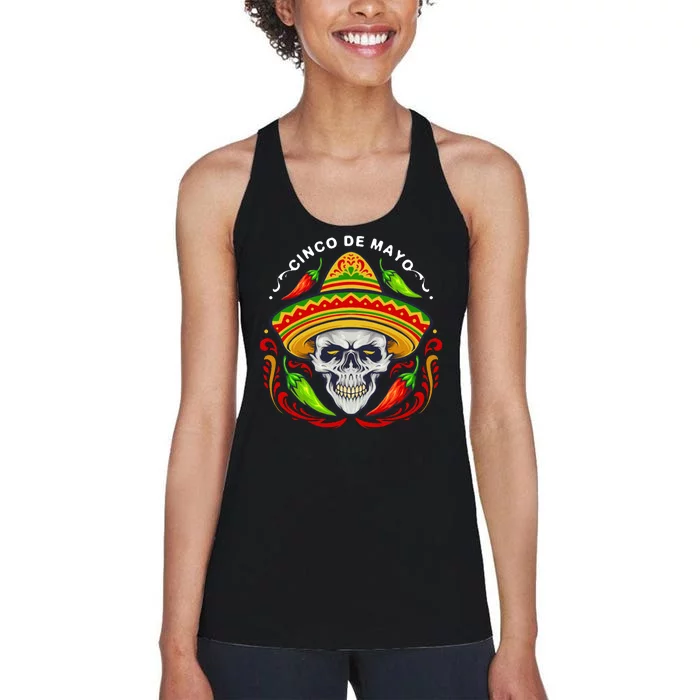 Cinco De Mayo Hot Chili Peppers Skull Women's Racerback Tank