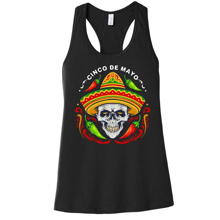 Cinco De Mayo Hot Chili Peppers Skull Women's Racerback Tank