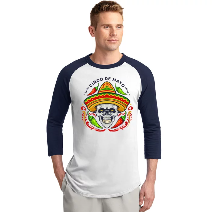 Cinco De Mayo Hot Chili Peppers Skull Baseball Sleeve Shirt