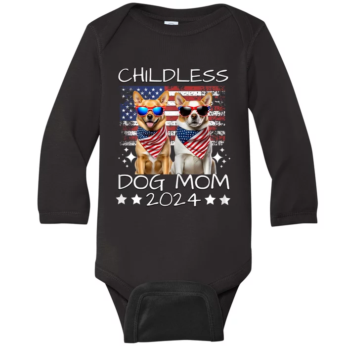 Childless Dog Mom 2024 Elect Vote Kamala Harris 2024 Funny Baby Long Sleeve Bodysuit