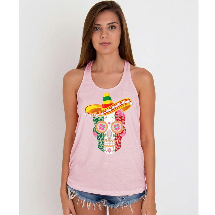 Cinco De Mayo Sugar Mexican Skull Cinco De Mayo Women's Knotted Racerback Tank