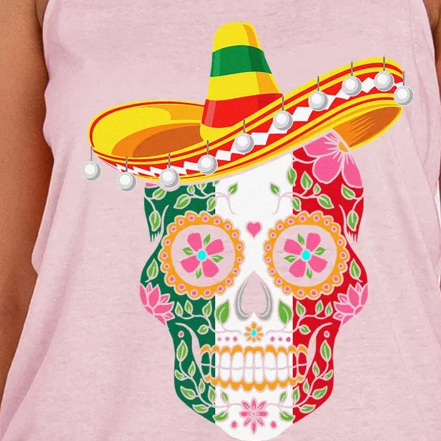 Cinco De Mayo Sugar Mexican Skull Cinco De Mayo Women's Knotted Racerback Tank