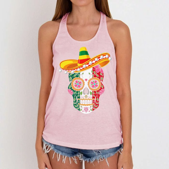 Cinco De Mayo Sugar Mexican Skull Cinco De Mayo Women's Knotted Racerback Tank