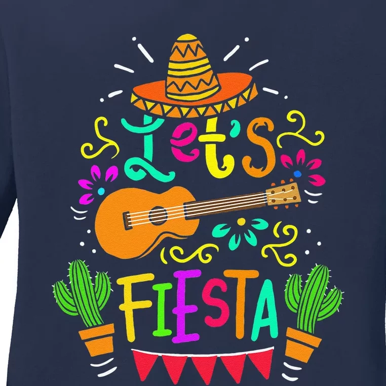 Cinco De Mayo Mexican Guitar Cactus Funny Ladies Long Sleeve Shirt