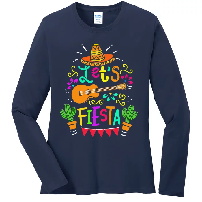 Cinco De Mayo Mexican Guitar Cactus Funny Ladies Long Sleeve Shirt