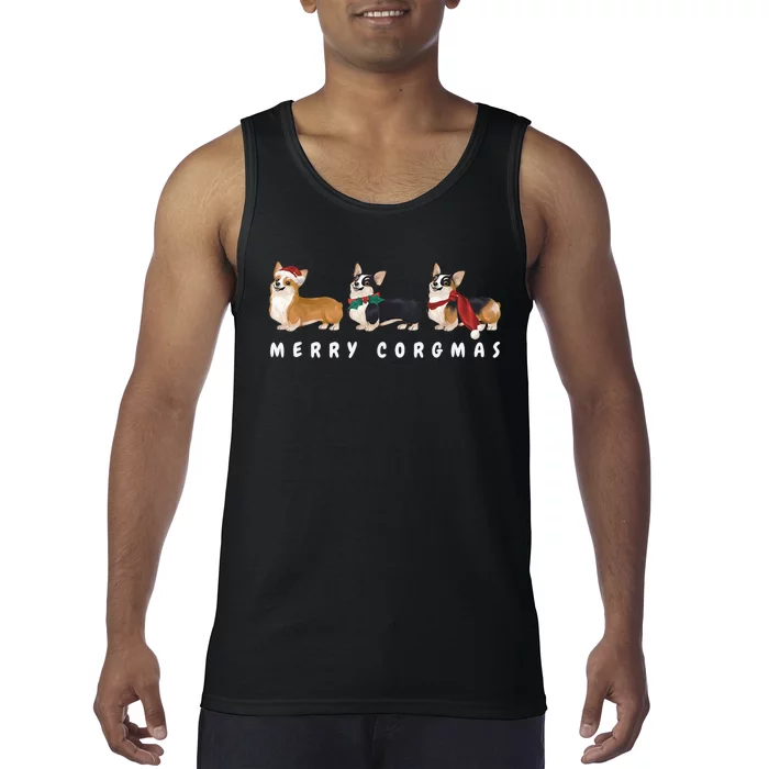 Corgi Dog Merry Corgmas Santa Corgi Ugly Christmas Sweater Tank Top