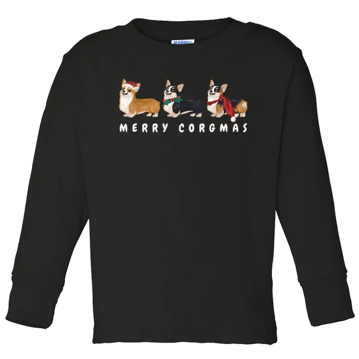 Corgi Dog Merry Corgmas Santa Corgi Ugly Christmas Sweater Toddler Long Sleeve Shirt