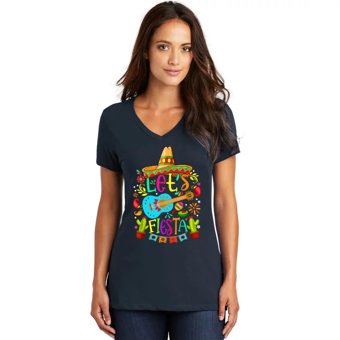 Cinco De Mayo Mexican Guitar Cactus Women's V-Neck T-Shirt