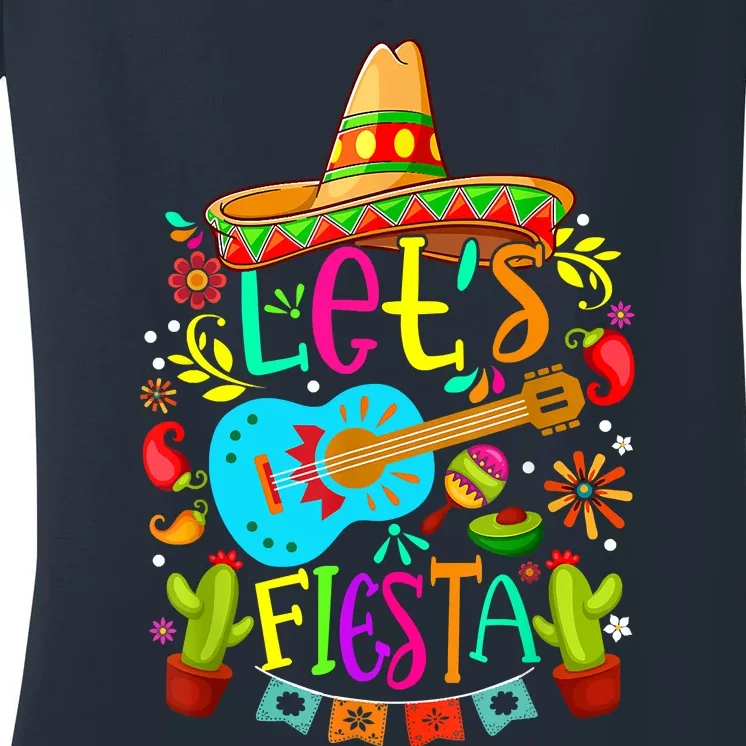 Cinco De Mayo Mexican Guitar Cactus Women's V-Neck T-Shirt