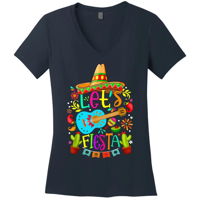 Cinco De Mayo Mexican Guitar Cactus Women's V-Neck T-Shirt