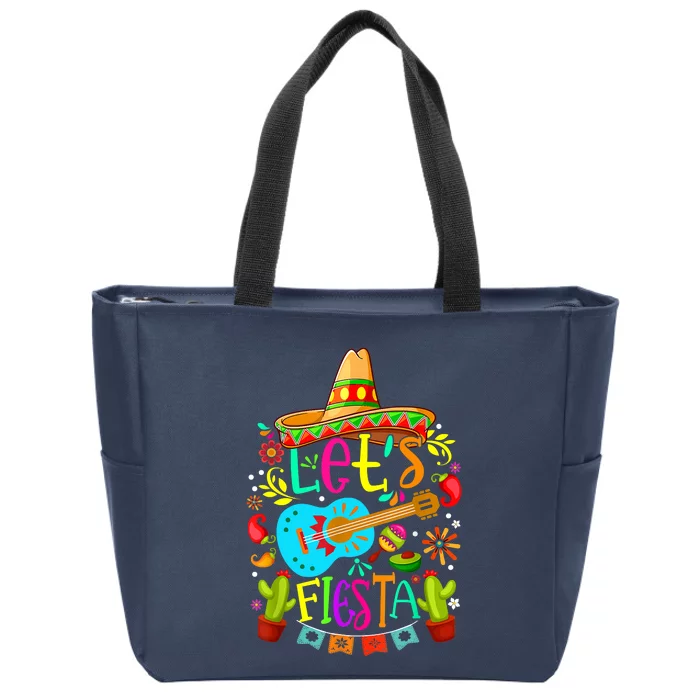 Cinco De Mayo Mexican Guitar Cactus Zip Tote Bag