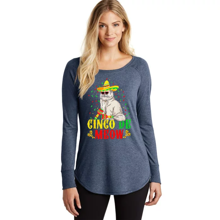 Cinco De Meow Cute Cinco De Mayo Cat Sombrero Mexican Fiesta Women's Perfect Tri Tunic Long Sleeve Shirt