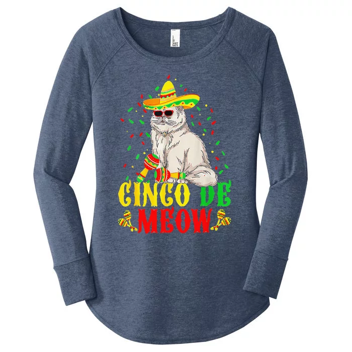 Cinco De Meow Cute Cinco De Mayo Cat Sombrero Mexican Fiesta Women's Perfect Tri Tunic Long Sleeve Shirt