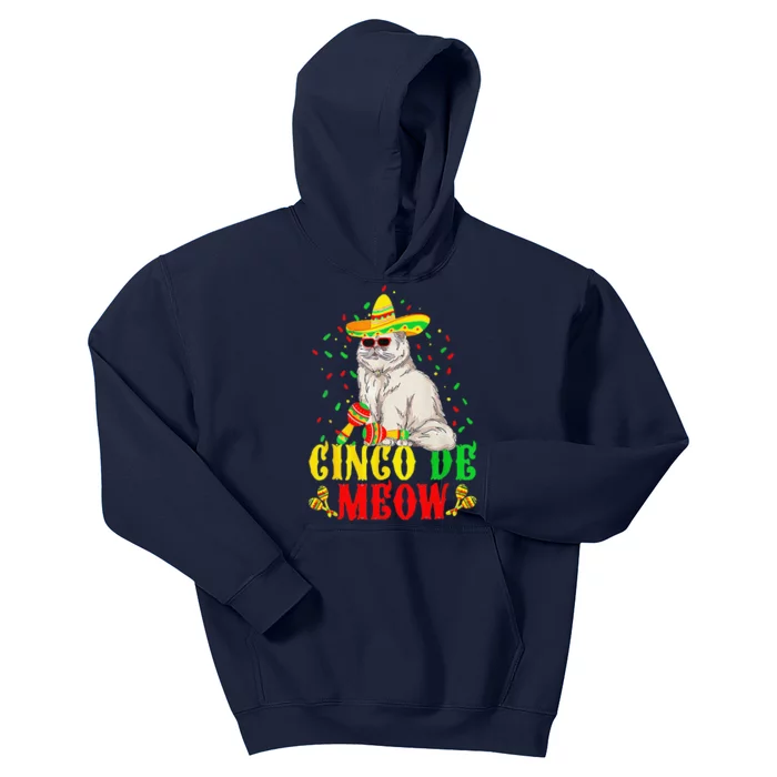 Cinco De Meow Cute Cinco De Mayo Cat Sombrero Mexican Fiesta Kids Hoodie