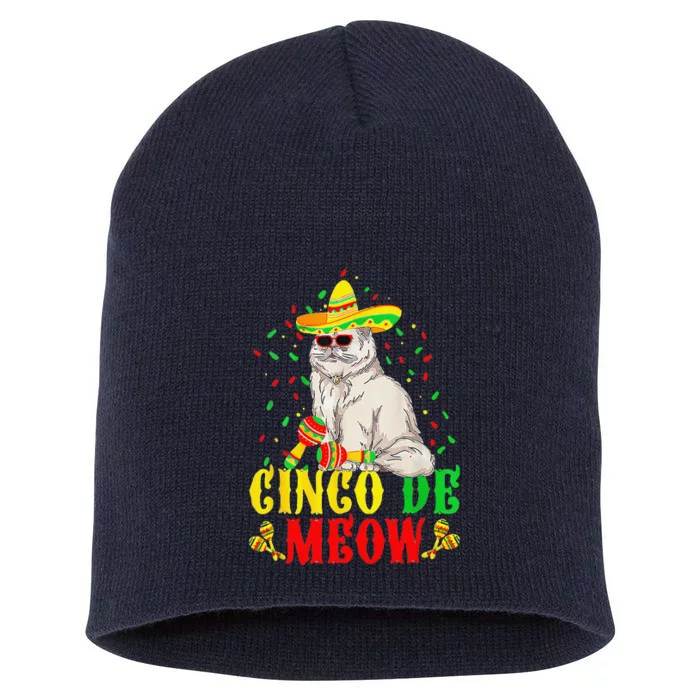 Cinco De Meow Cute Cinco De Mayo Cat Sombrero Mexican Fiesta Short Acrylic Beanie