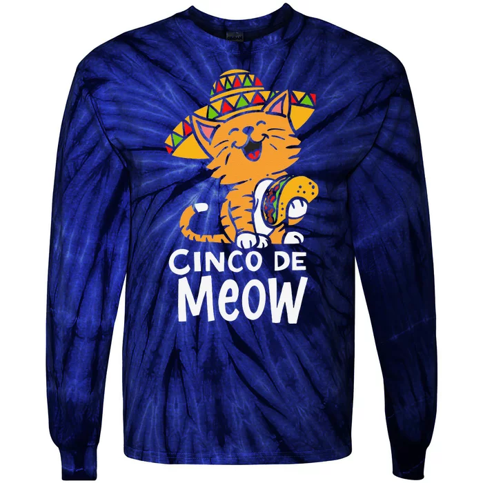 Cinco De Meow Cute Cinco De Mayo Sombrero Taco Cat Costume Tie-Dye Long Sleeve Shirt