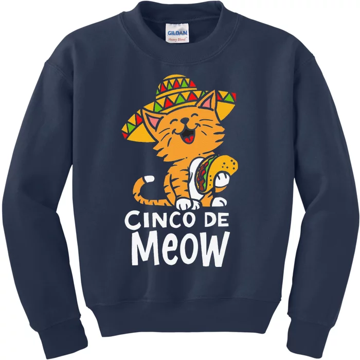 Cinco De Meow Cute Cinco De Mayo Sombrero Taco Cat Costume Kids Sweatshirt