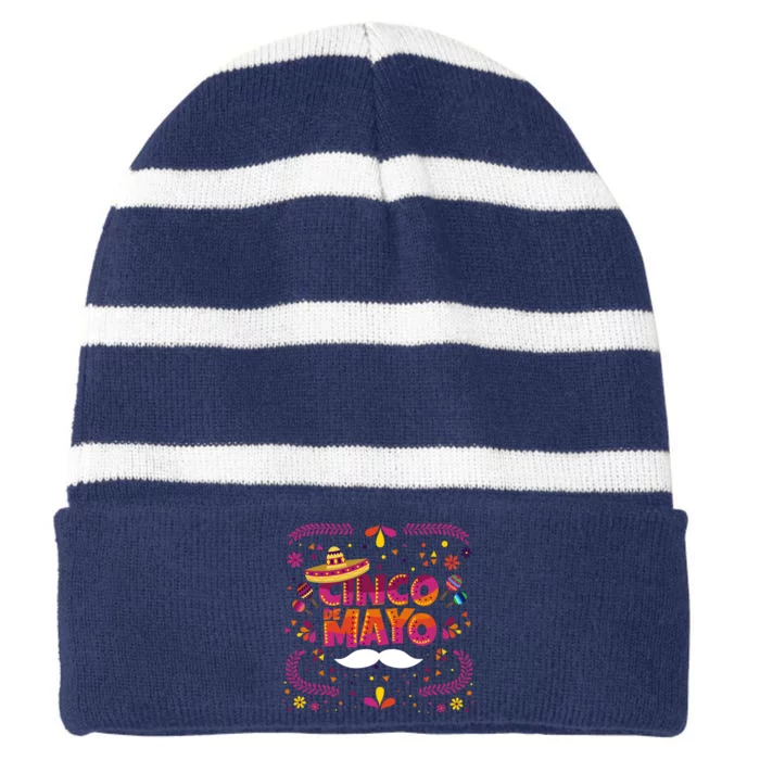 Cinco De Mayo Fiesta Mustache Striped Beanie with Solid Band