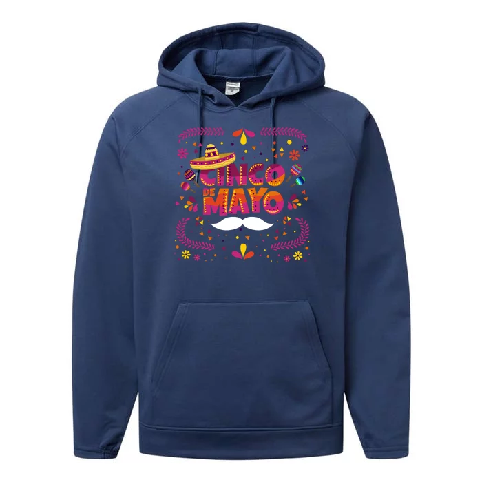 Cinco De Mayo Fiesta Mustache Performance Fleece Hoodie