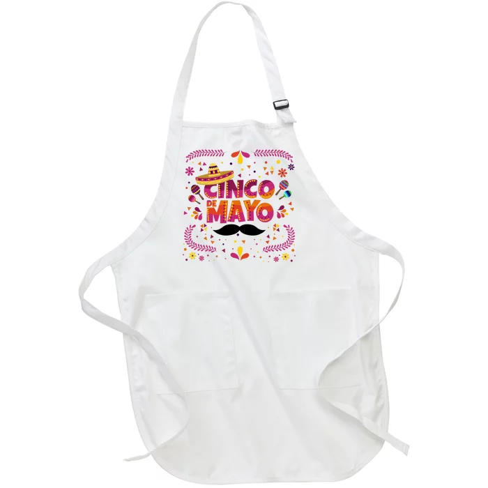 Cinco De Mayo Fiesta Mustache Full-Length Apron With Pocket