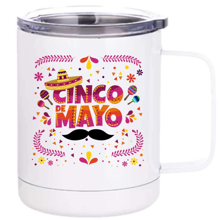 Cinco De Mayo Fiesta Mustache Front & Back 12oz Stainless Steel Tumbler Cup