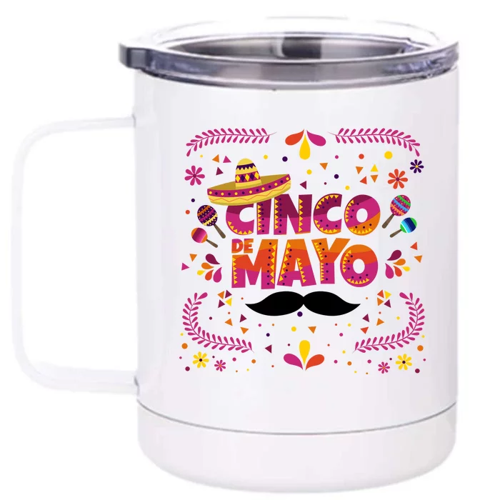 Cinco De Mayo Fiesta Mustache Front & Back 12oz Stainless Steel Tumbler Cup