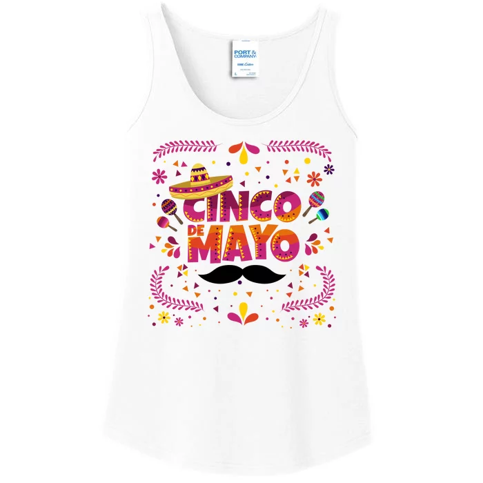 Cinco De Mayo Fiesta Mustache Ladies Essential Tank