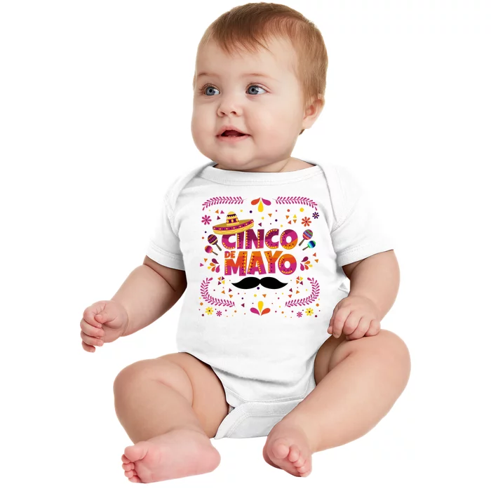 Cinco De Mayo Fiesta Mustache Baby Bodysuit