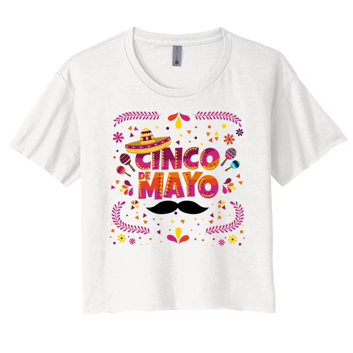 Cinco De Mayo Fiesta Mustache Women's Crop Top Tee