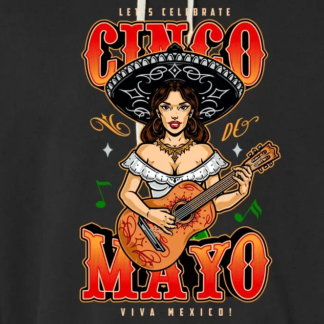 Cinco De Mayo Women Playing Banjo Garment-Dyed Fleece Hoodie