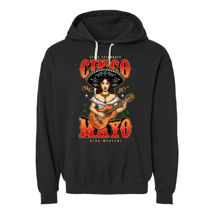 Cinco De Mayo Women Playing Banjo Garment-Dyed Fleece Hoodie