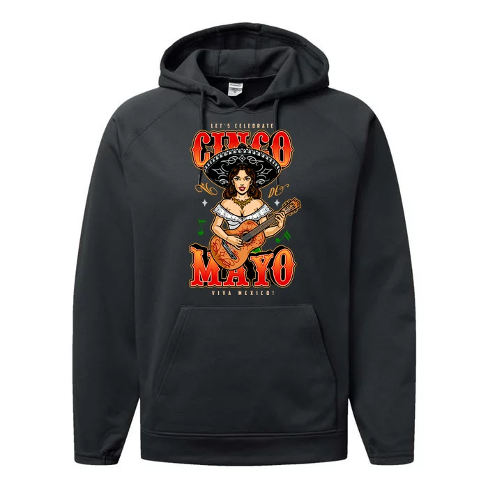 Cinco De Mayo Women Playing Banjo Performance Fleece Hoodie