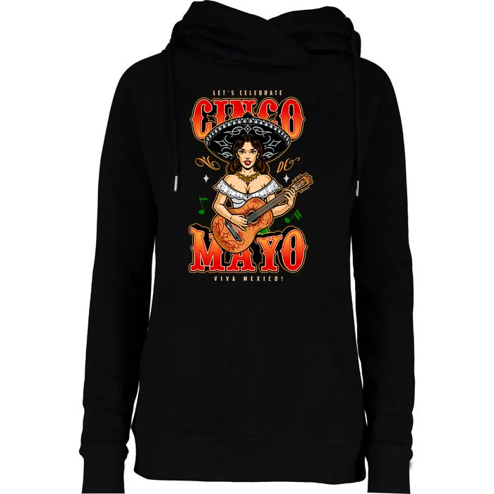 Cinco De Mayo Women Playing Banjo Womens Funnel Neck Pullover Hood