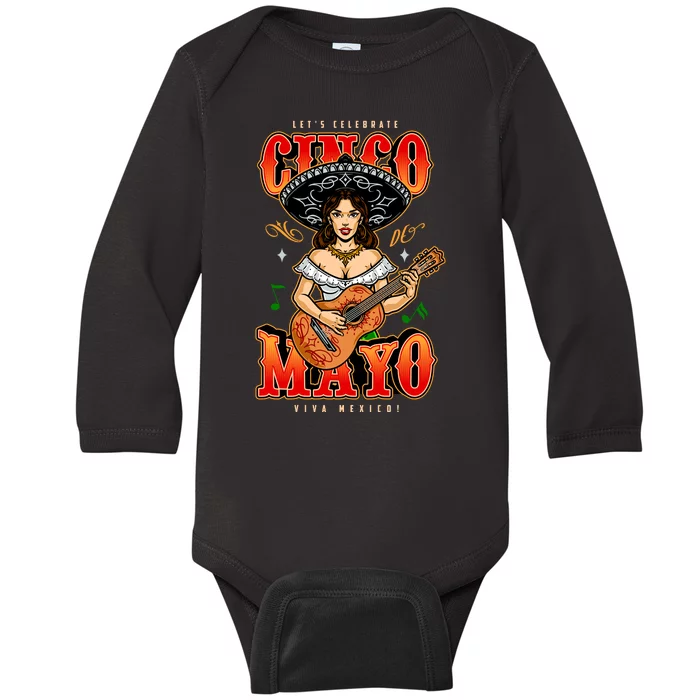 Cinco De Mayo Women Playing Banjo Baby Long Sleeve Bodysuit