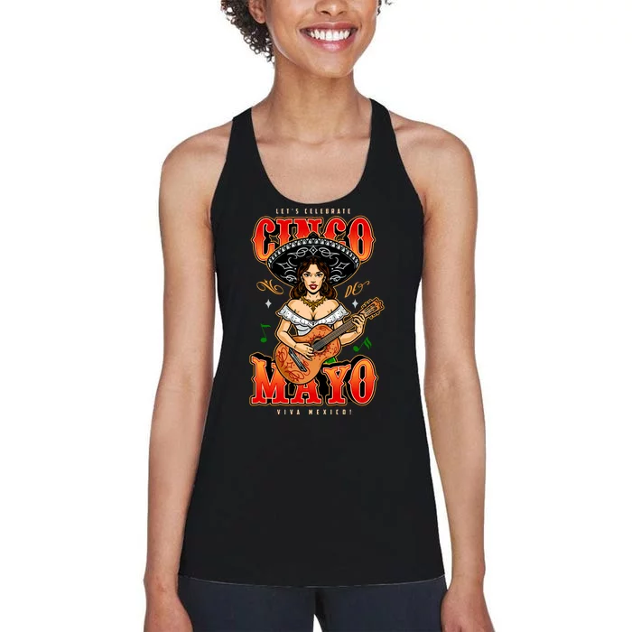 Cinco De Mayo Women Playing Banjo Women's Racerback Tank