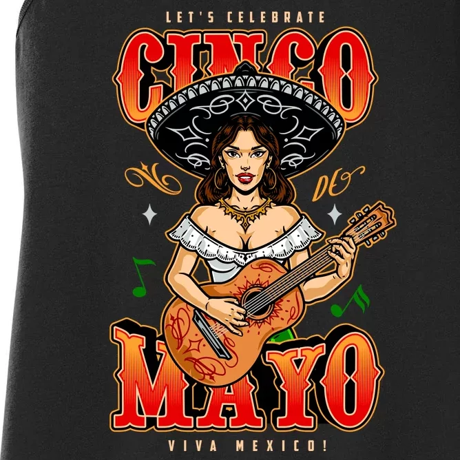 Cinco De Mayo Women Playing Banjo Women's Racerback Tank