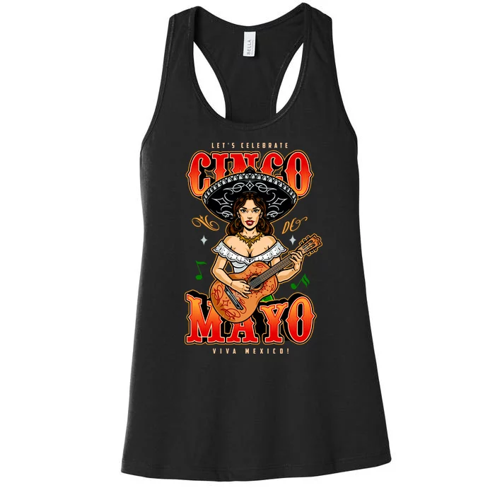 Cinco De Mayo Women Playing Banjo Women's Racerback Tank