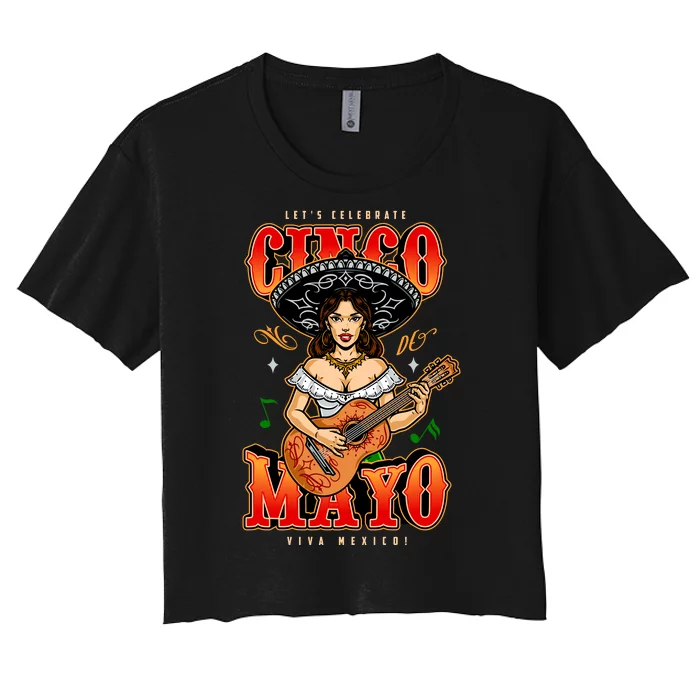 Cinco De Mayo Women Playing Banjo Women's Crop Top Tee