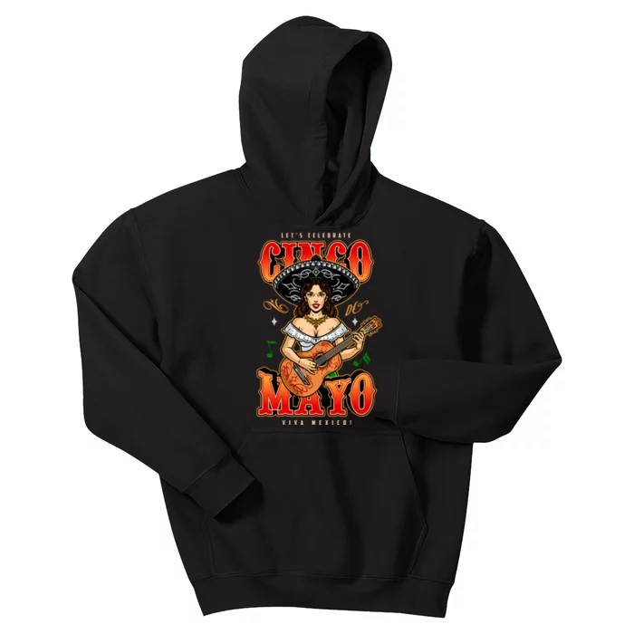 Cinco De Mayo Women Playing Banjo Kids Hoodie