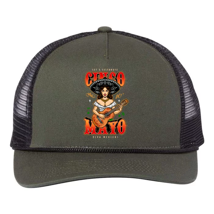 Cinco De Mayo Women Playing Banjo Retro Rope Trucker Hat Cap