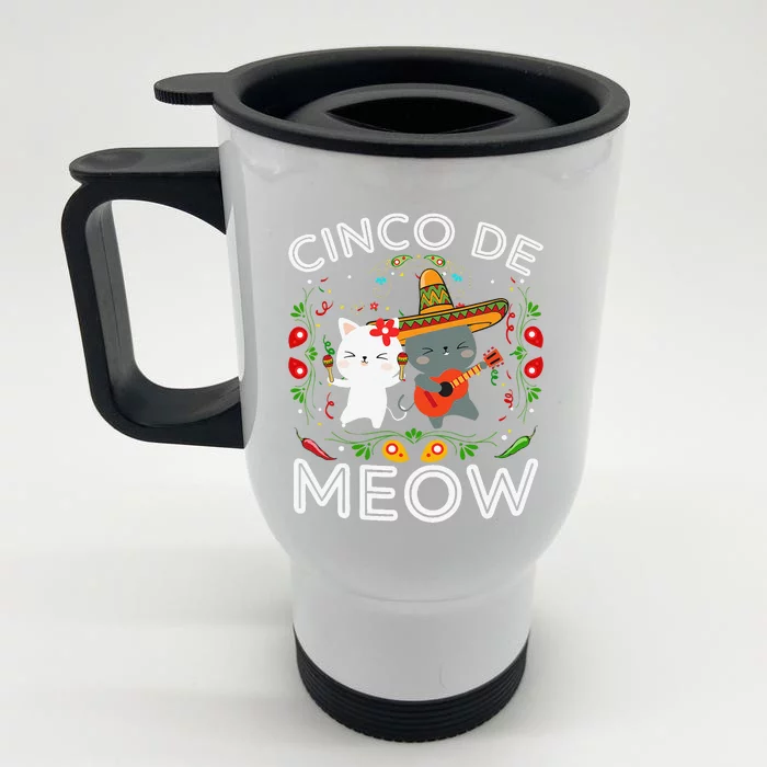 Cinco De Meow Mexican Kawaii Cat Kitten Front & Back Stainless Steel Travel Mug