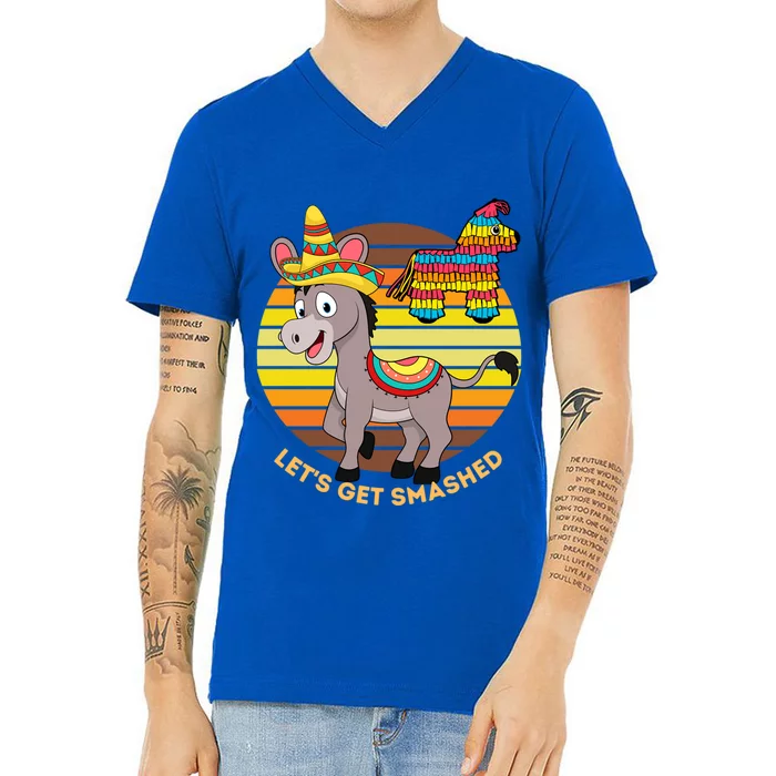 Cinco De Mayo Donkey Sombrero Wearing Burro Lets Get Smashed Gift V-Neck T-Shirt