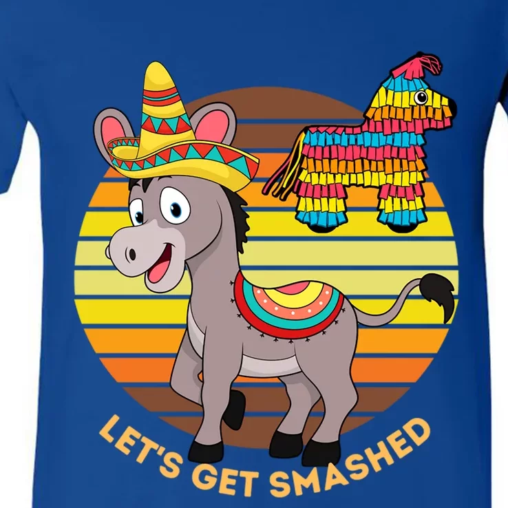 Cinco De Mayo Donkey Sombrero Wearing Burro Lets Get Smashed Gift V-Neck T-Shirt